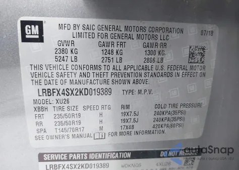 2019 Buick Envision Awd Premium Ii z USA, uszkodzony, nr VIN LRBFX4SX2KD019389